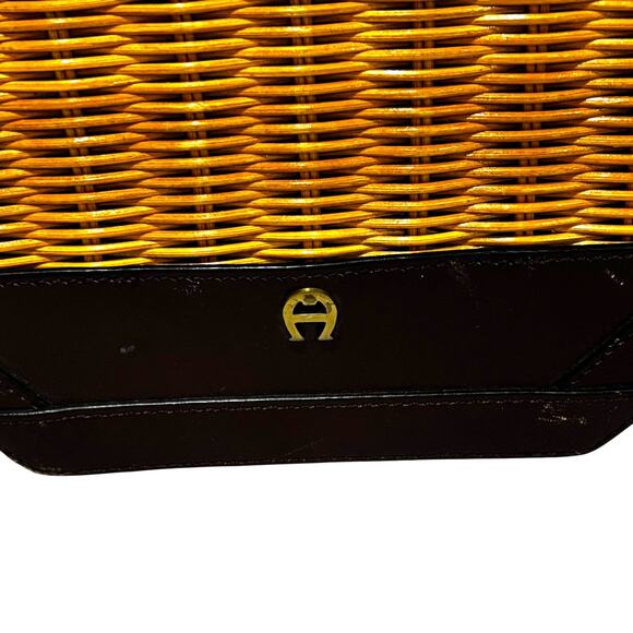 Etienne Aigner 2-way bag satchel crossbody wicker & leather summertime purse 70s - Picture 11 of 11